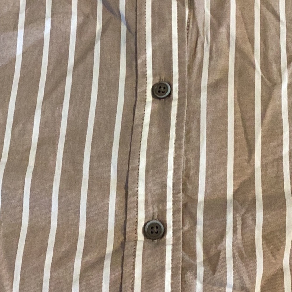 Everlane boxy cotton tan and white striped button down pajamas top. ❗️NEW. Sz SM - Picture 8 of 11